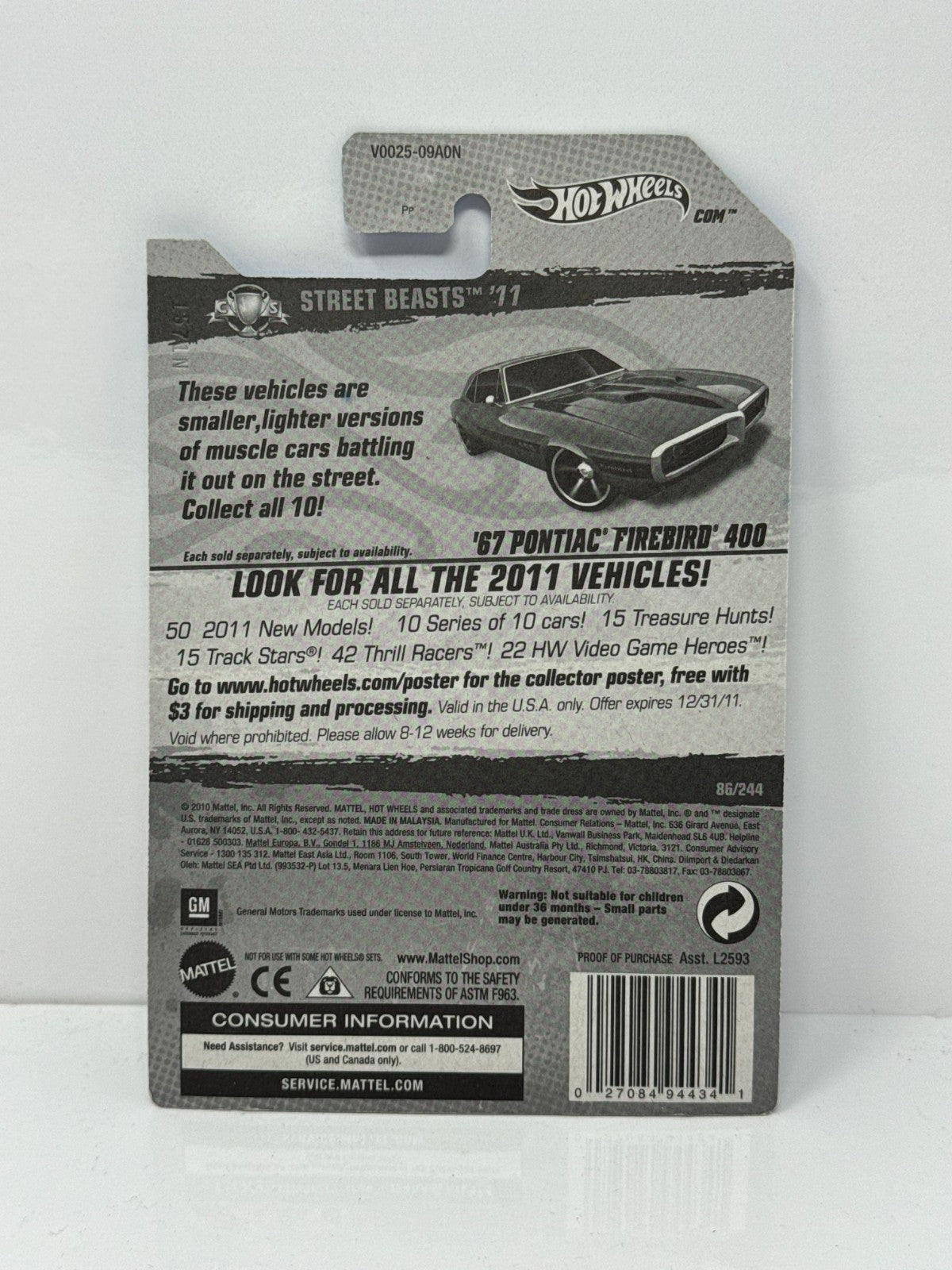 Hot Wheels Street Beasts 1967 Pontiac Firebird 400 1:64 Diecast Factory Sealed