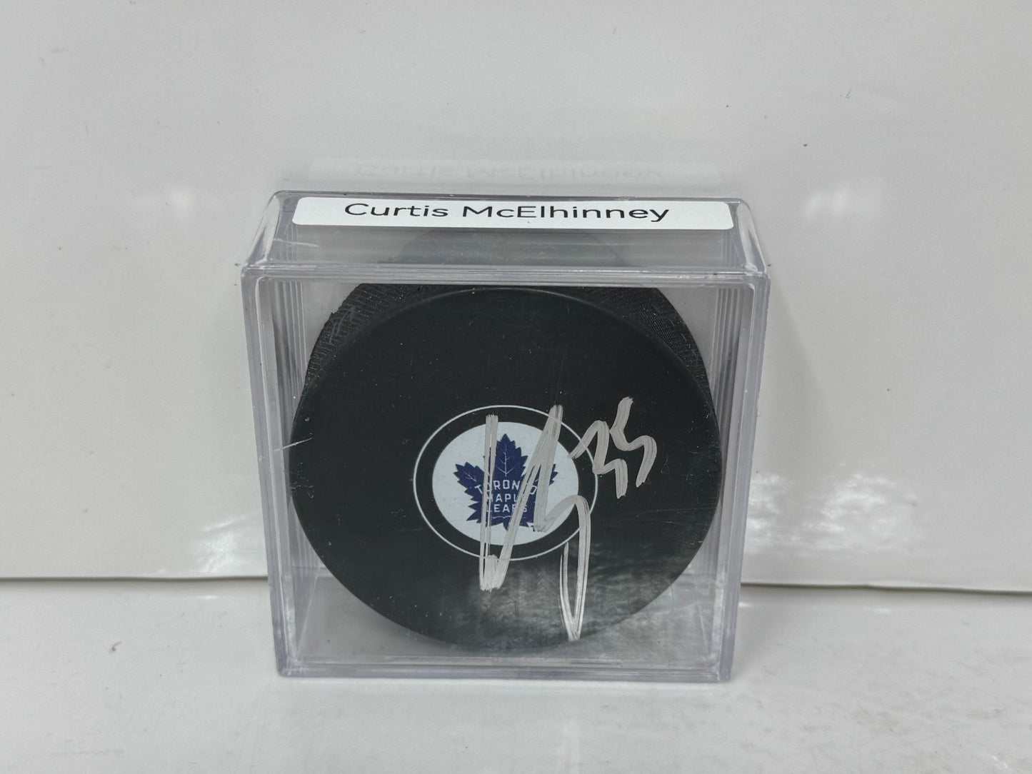 Curtis McElhinney Toronto Maple Leafs Signed NHL Autograph Puck Silver Auto V2