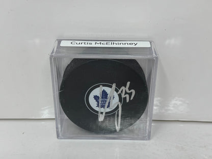 Curtis McElhinney Toronto Maple Leafs Signed NHL Autograph Puck Silver Auto V2