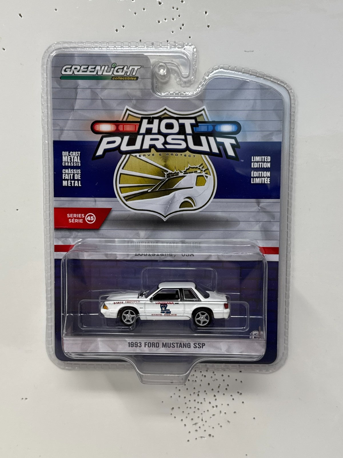 Greenlight Hot Pursuit 1993 Ford Mustang SSP Louisiana State Police 1:64 Diecast