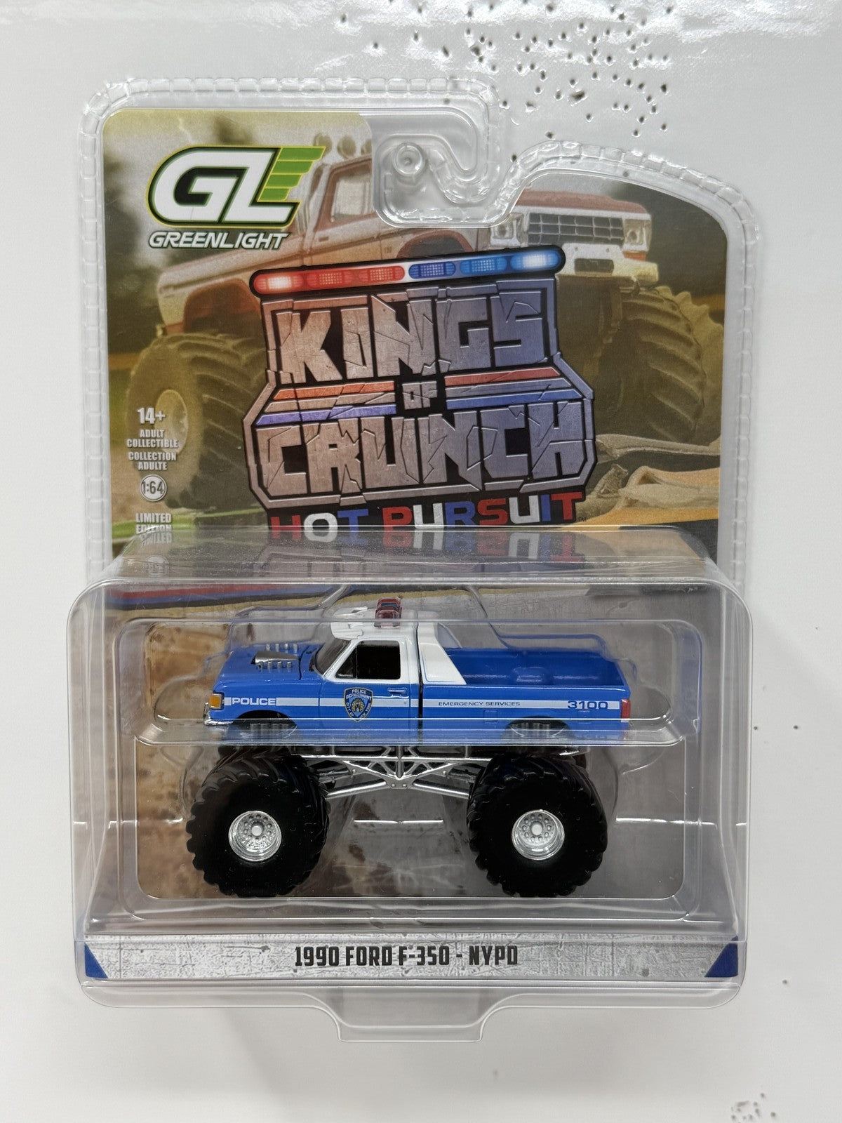 Greenlight Kings of Crunch Hot Pursuit 1990 Ford F-350 NYPD 1:64 Diecast