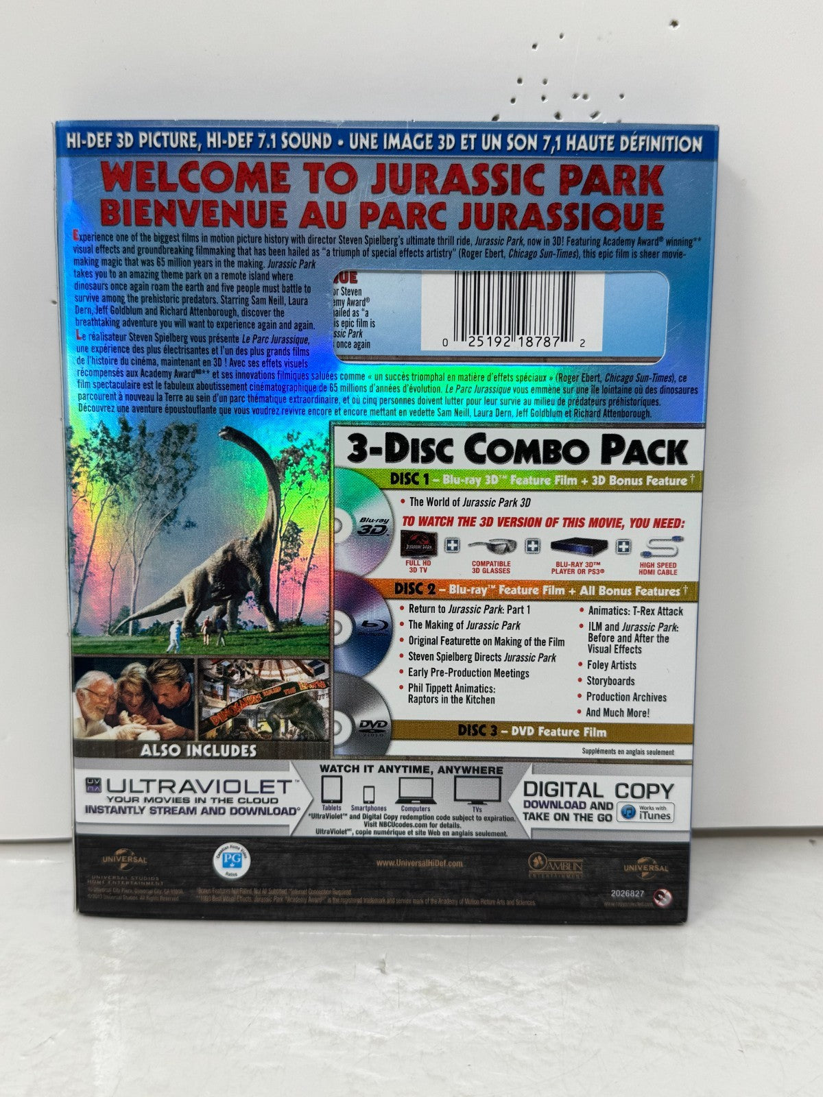 Jurassic Park (3D Blu-ray) Sam Neill Steven Spielberg Sci-Fi Adventure
