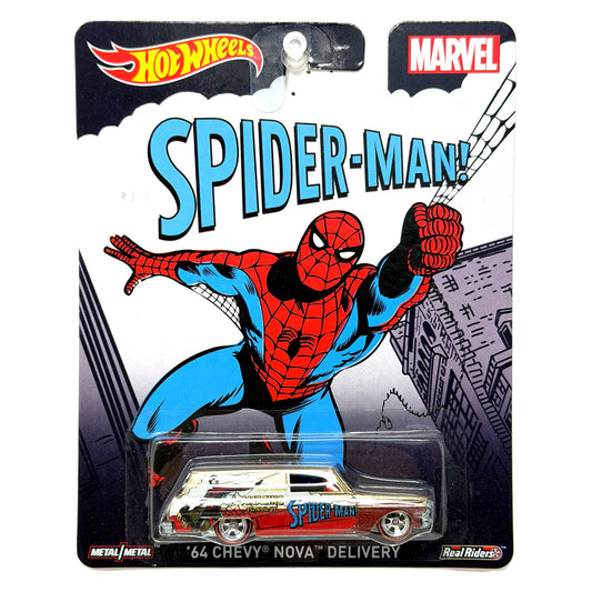 Hot Wheels Marvel Spider-Man 1964 Chevy Nova Delivery 1:64 Diecast Real Riders
