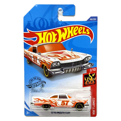 Hot Wheels Flames 1957 Plymouth Fury 1:64 Diecast White