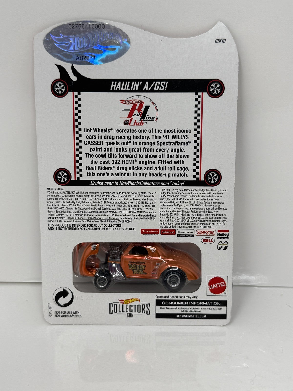 Hot Wheels RLC Red Line Club 1941 Willys Gasser 1:64 Diecast 2766/10000
