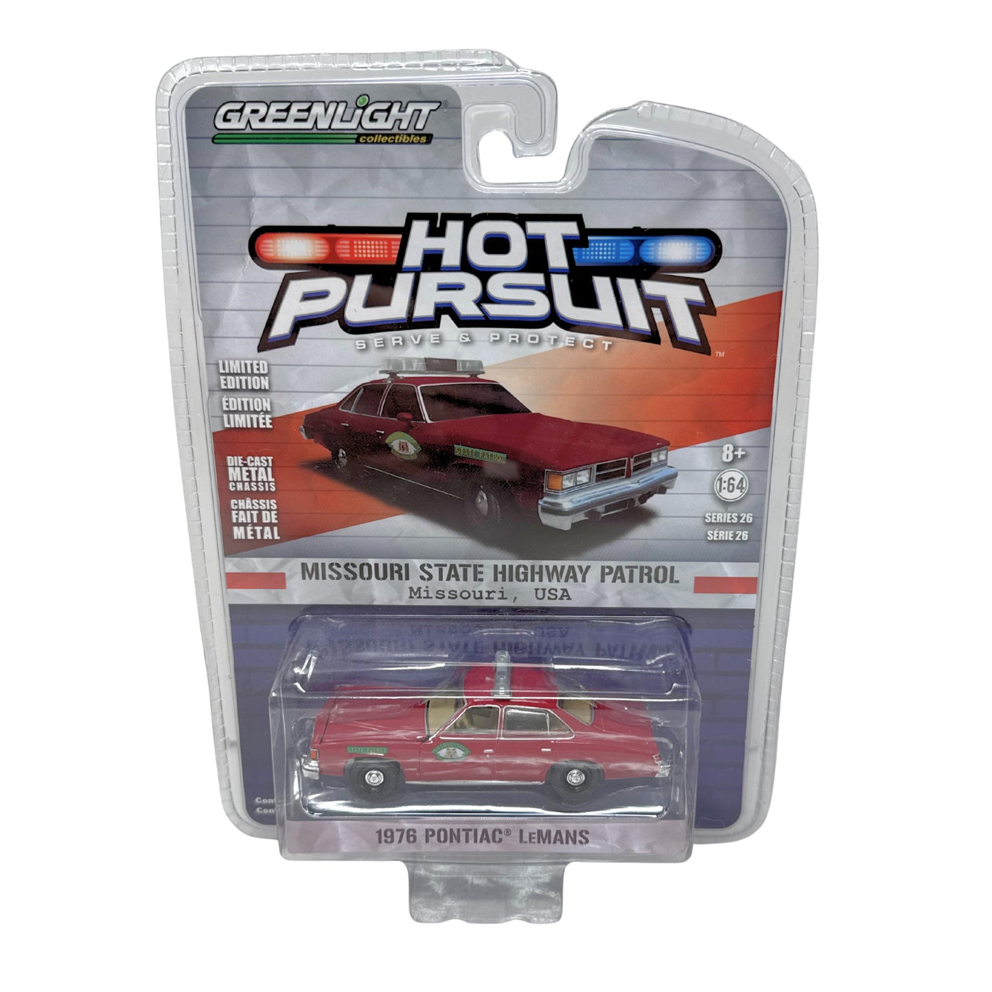 Greenlight Hot Pursuit 1976 Pontiac LeMans Missouri State Patrol 1:64 Diecast
