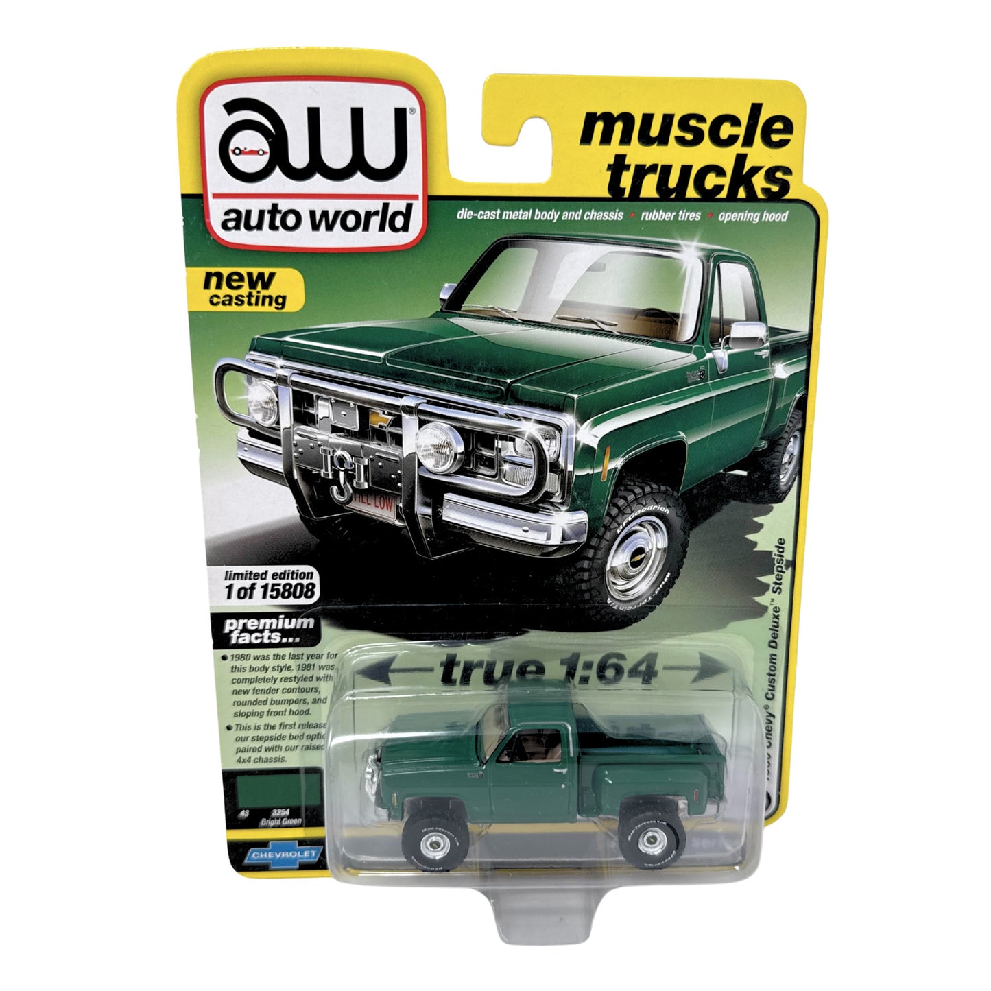 Auto World Muscle Trucks 1980 Chevy Silverado Stepside Green 1:64 Diecast