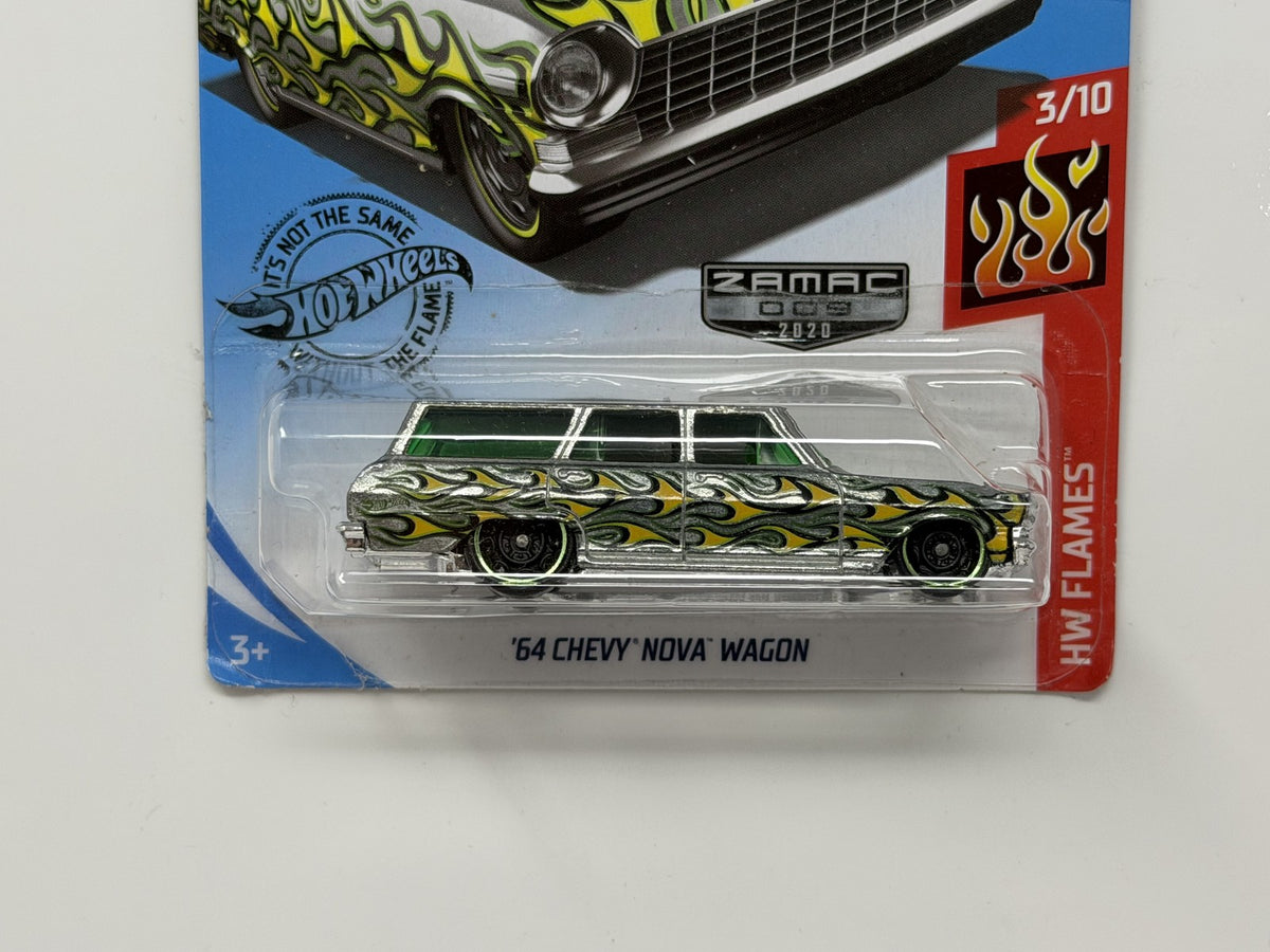 Hot Wheels ZAMAC HW Flames 1964 Chevy Nova Wagon 1:64 Diecast