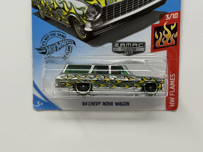 Hot Wheels ZAMAC HW Flames 1964 Chevy Nova Wagon 1:64 Diecast