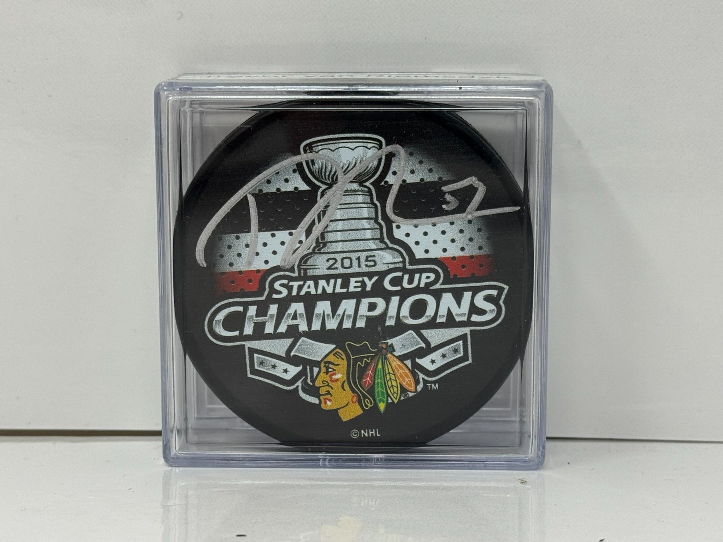 Trevor van Riemsdyk Chicago Blackhawks Signed NHL Autograph Puck Silver Auto