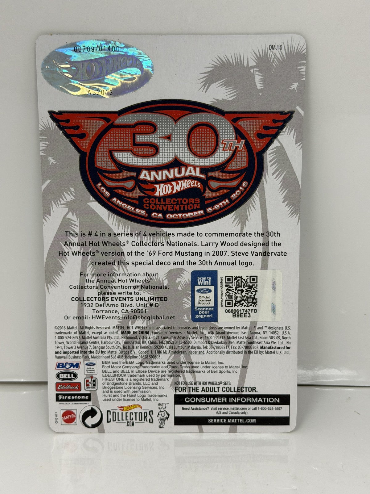 Hot Wheels 2016 30th Collectors Convention 1969 Ford Mustang 1:64 Diecast
