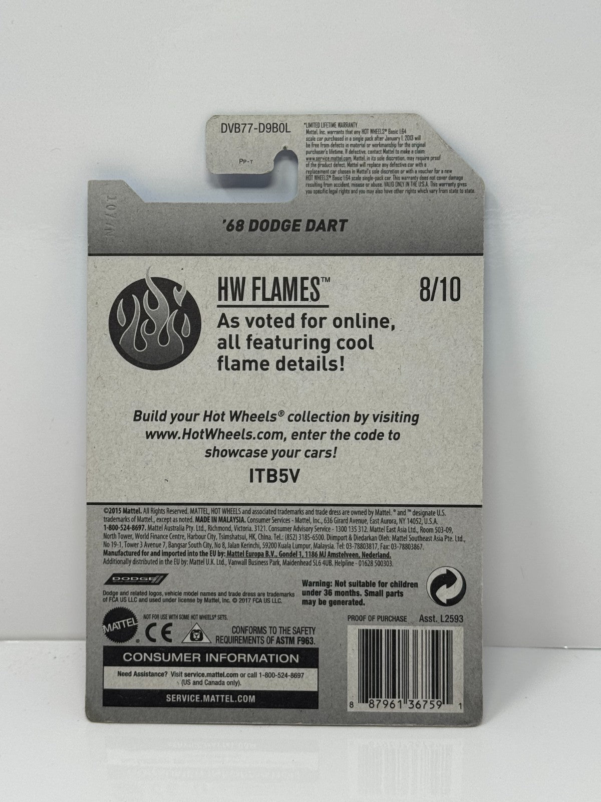 Hot Wheels Flames 1968 Dodge Dart 1:64 Diecast Orange