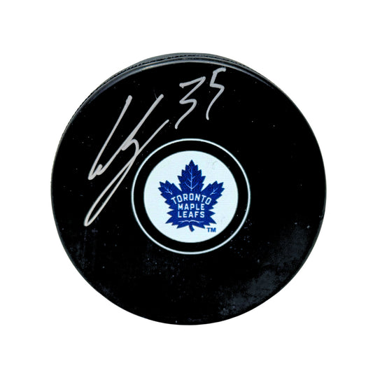 Curtis McElhinney Toronto Maple Leafs Signed NHL Autograph Puck Silver Auto