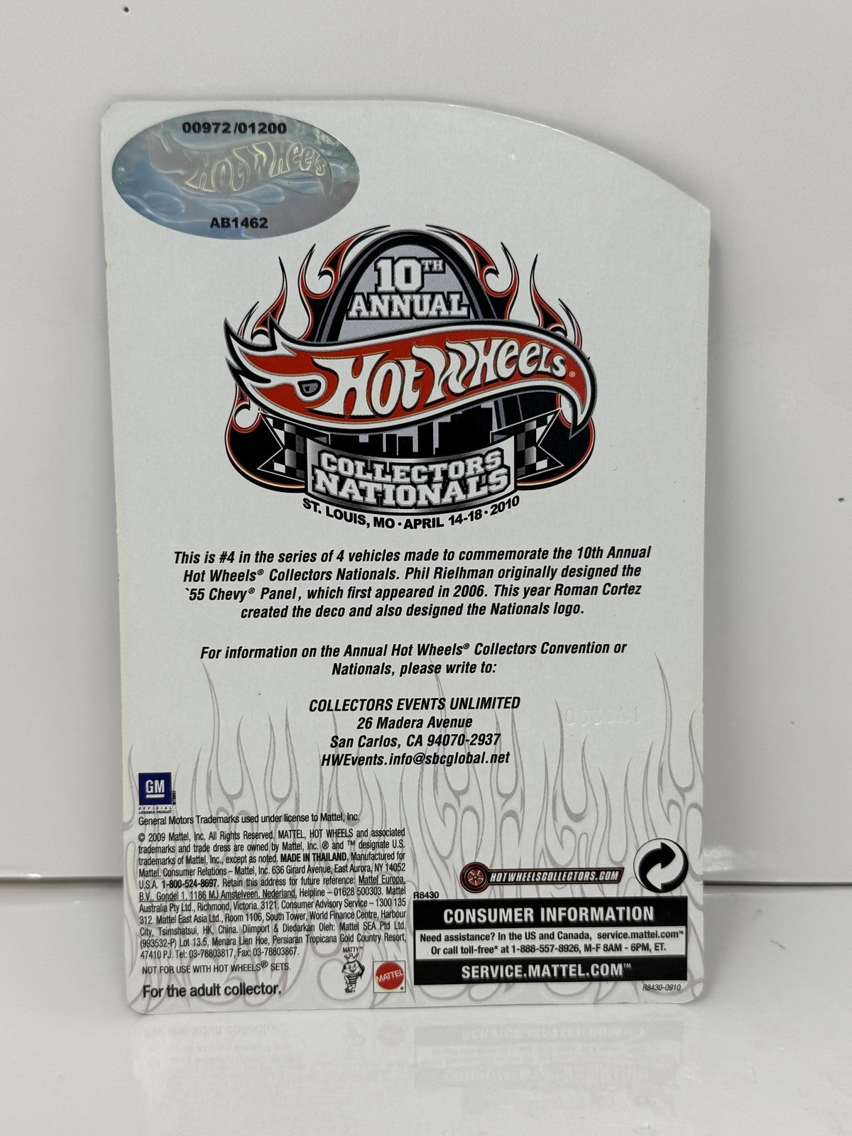 Hot Wheels 2010 10th Collectors Nationals 1955 Chevy Panel 1:64 Diecast 972/1200