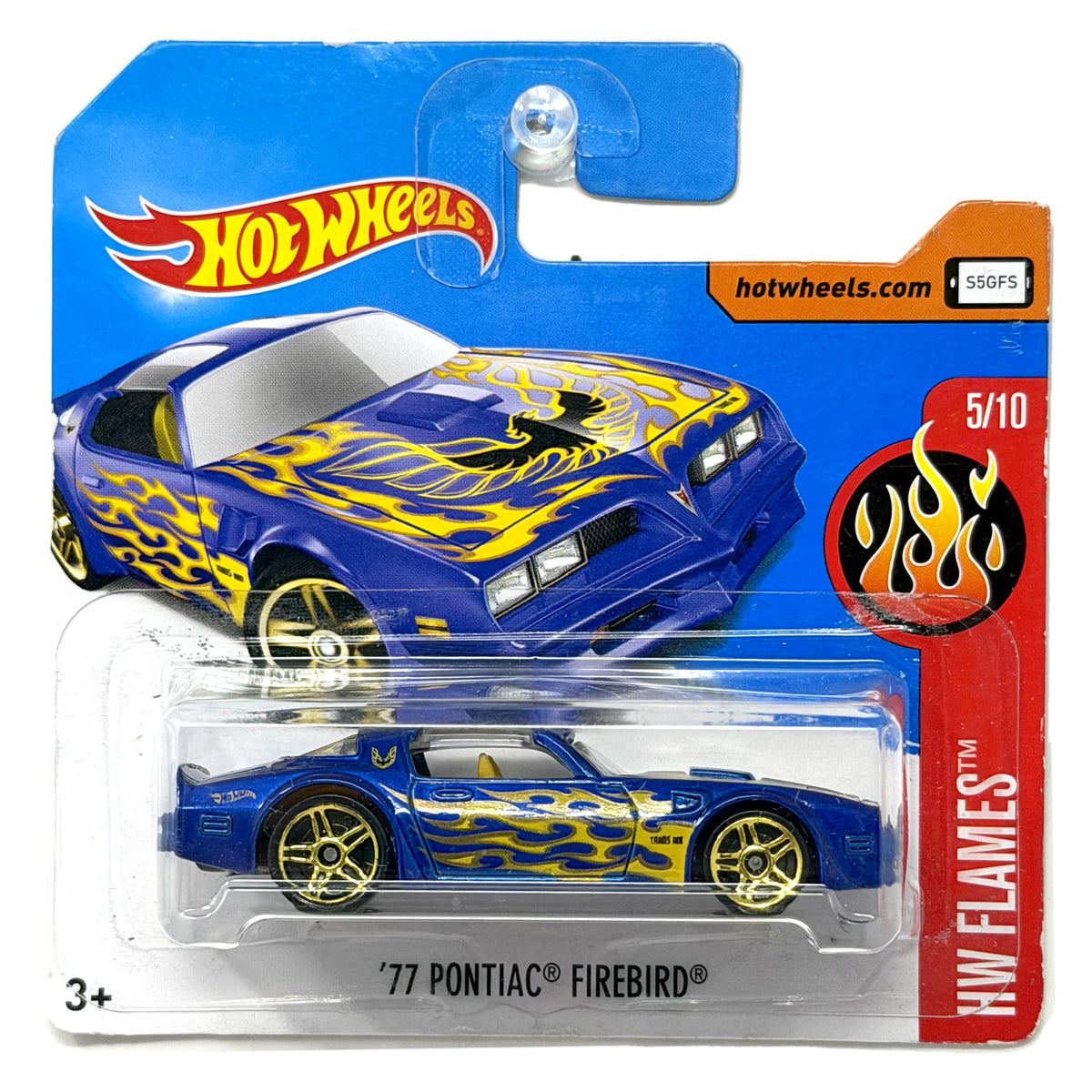 Hot Wheels Flames 1977 Pontiac Firebird 1:64 Diecast Blue Short Card