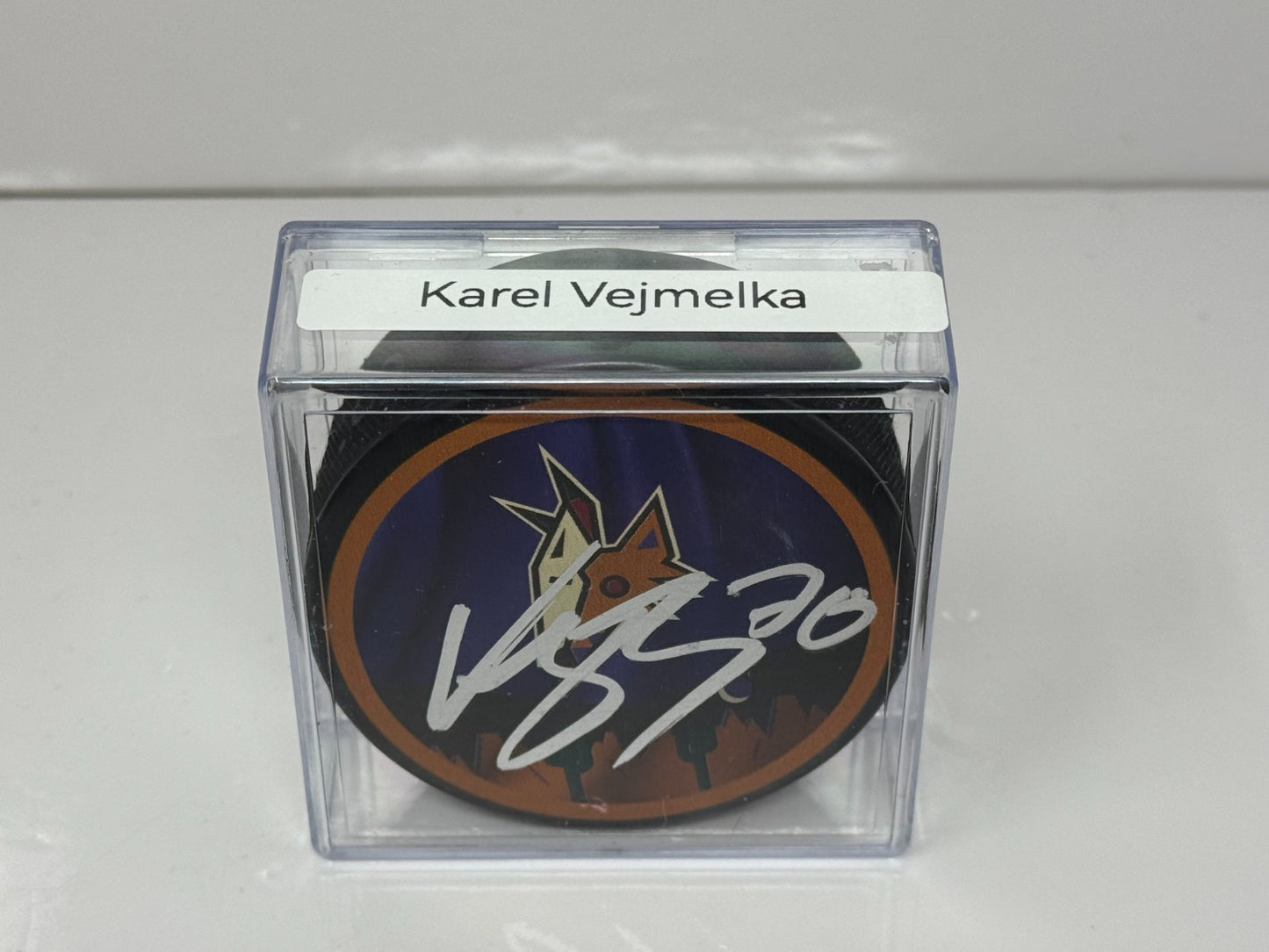 Karel Vejmelka Arizona Coyotes Signed NHL Autograph Puck Silver Auto
