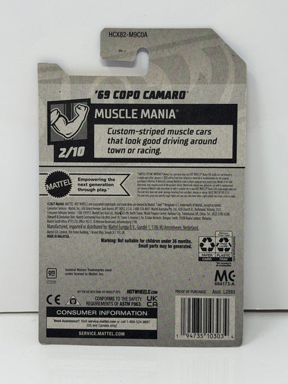 Hot Wheels Muscle Mania 1969 Chevrolet COPO Camaro 1:64 Diecast Yellow