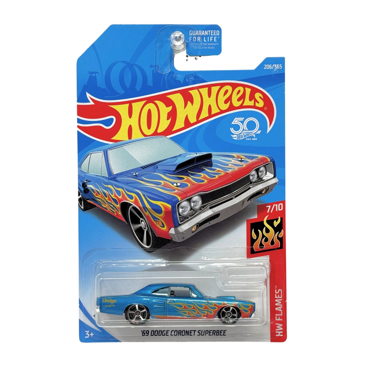 Hot Wheels Flames 1969 Dodge Coronet Super Bee 1:64 Diecast Blue