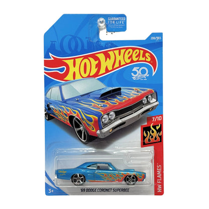 Hot Wheels Flames 1969 Dodge Coronet Super Bee 1:64 Diecast Blue