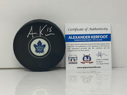 Alexander Kerfoot Toronto Maple Leafs Signed NHL Autograph Puck Silver Auto