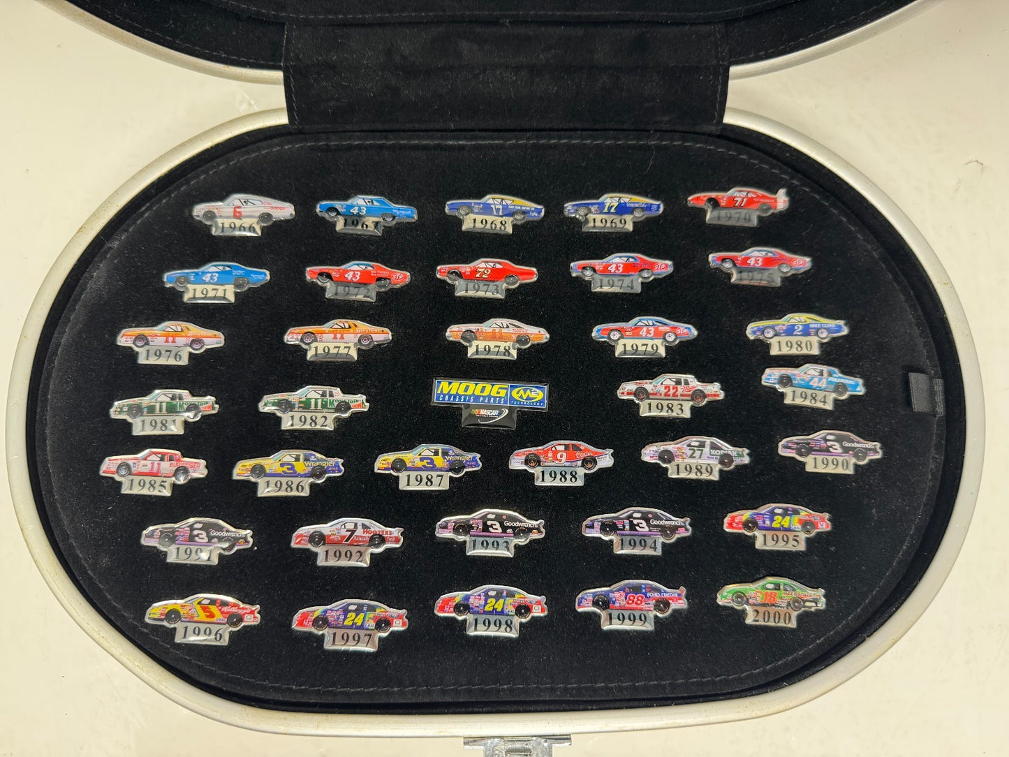 NASCAR Moog Chassis Parts 36 Pin Set Winston Cup Champions w/ Display Case RARE