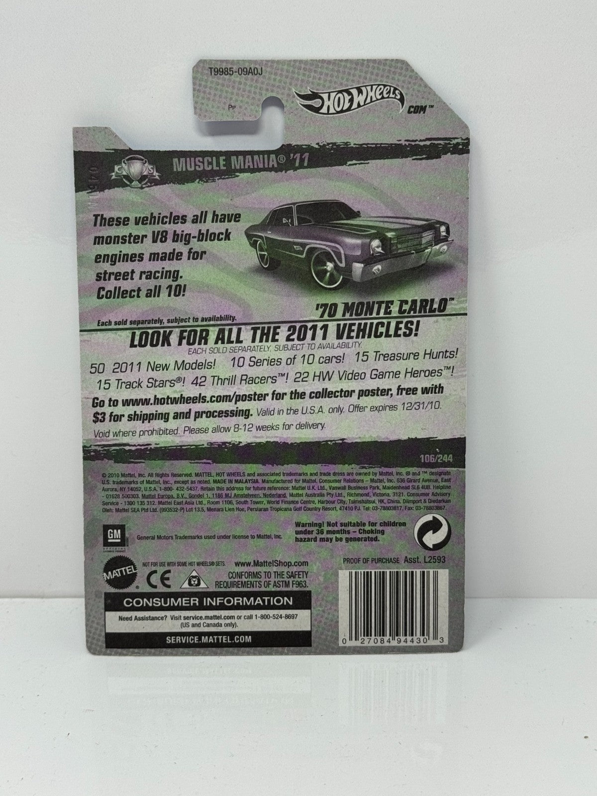 Hot Wheels Muscle Mania 1970 Monte Carlo 1:64 Diecast Factory Sealed Blue