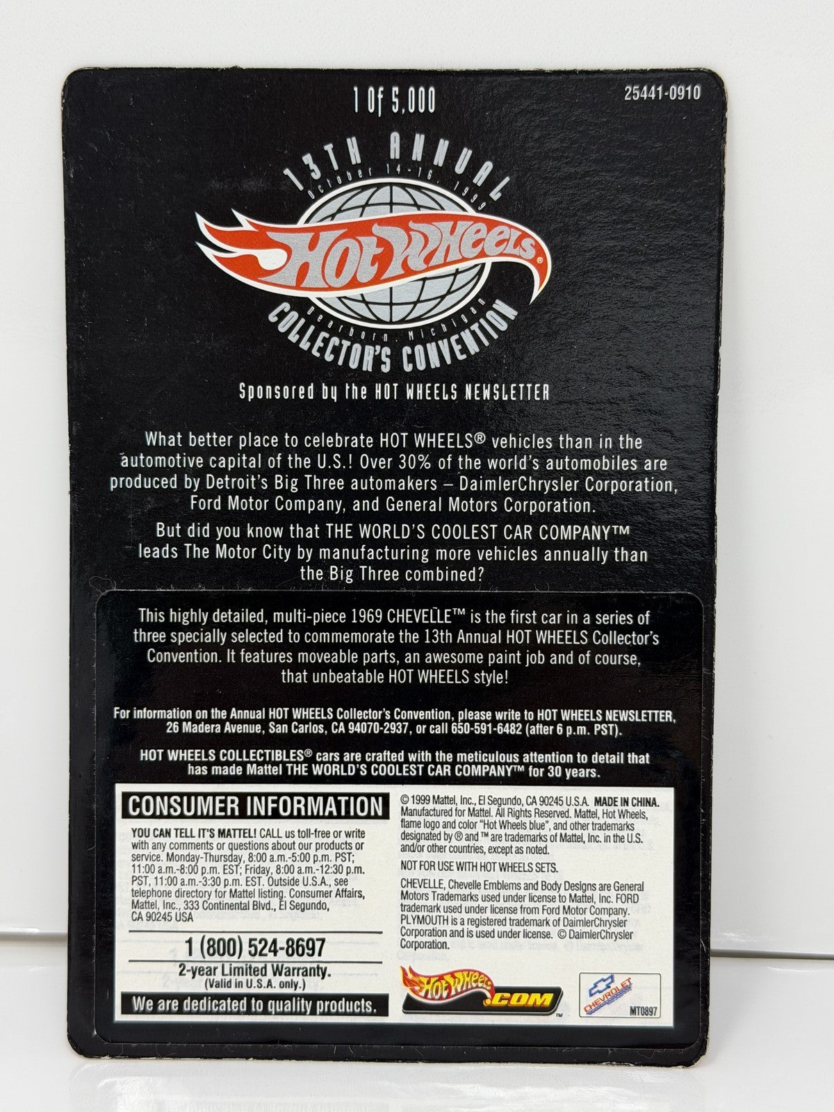 Hot Wheels 1999 13th Collectors Convention 1969 Chevelle 1:64 Diecast 1 of 5000