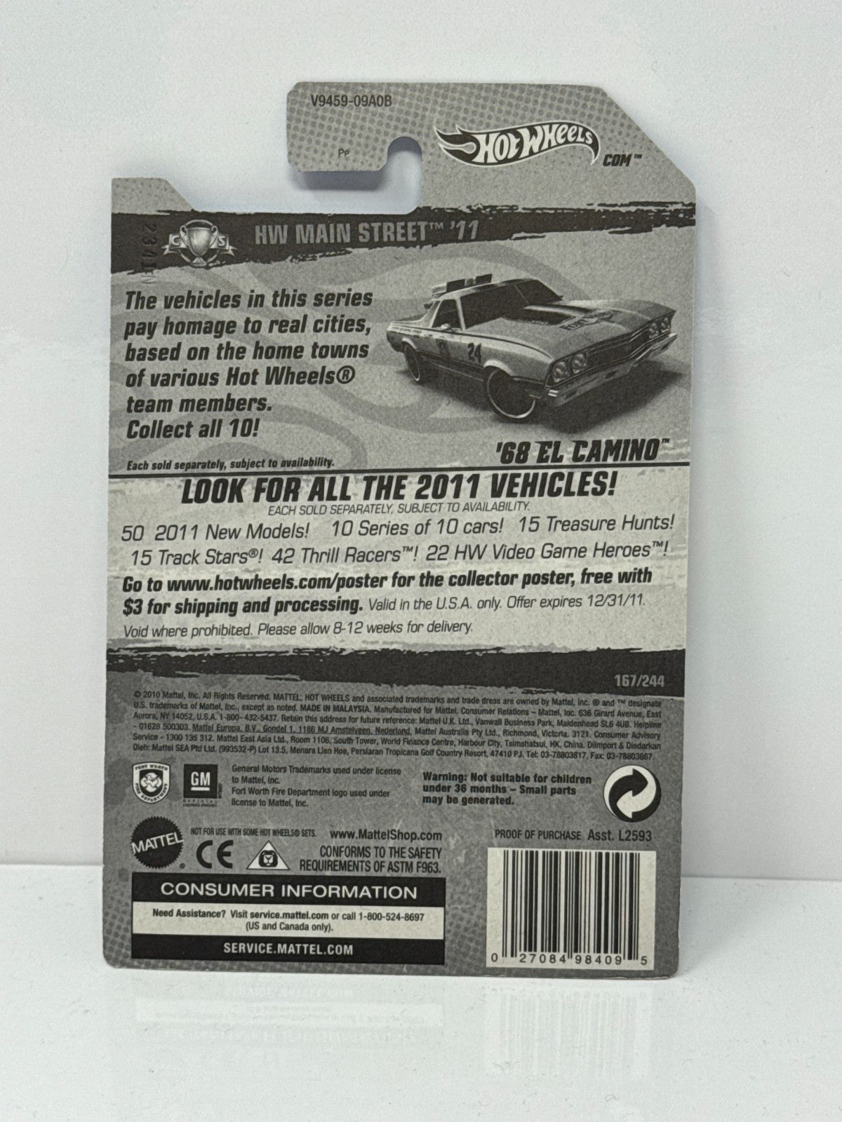 Hot Wheels HW Main Street '11 1968 Chevy El Camino 1:64 Diecast Factory Sealed