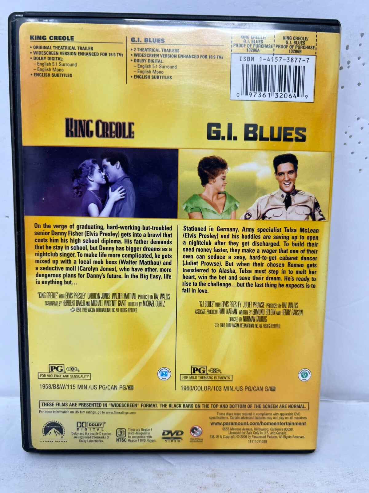 G.I. Blues / King Creole (DVD) Music Good Condition!!!