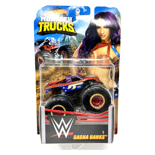 Hot Wheels Monster Trucks WWE Sasha Banks 1:64 Diecast Red and Blue