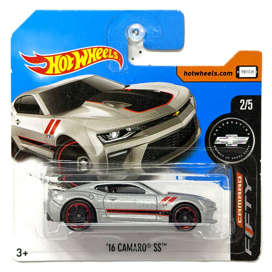 Hot Wheels Camaro Fifty 2016 Chevrolet Camaro SS 1:64 Diecast Silver Short Card