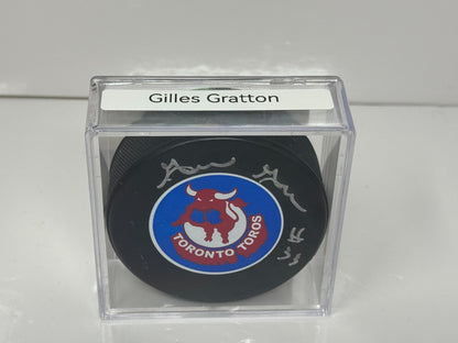 Gilles Gratton Toronto Toros Signed WHA Autograph Puck Silver Auto