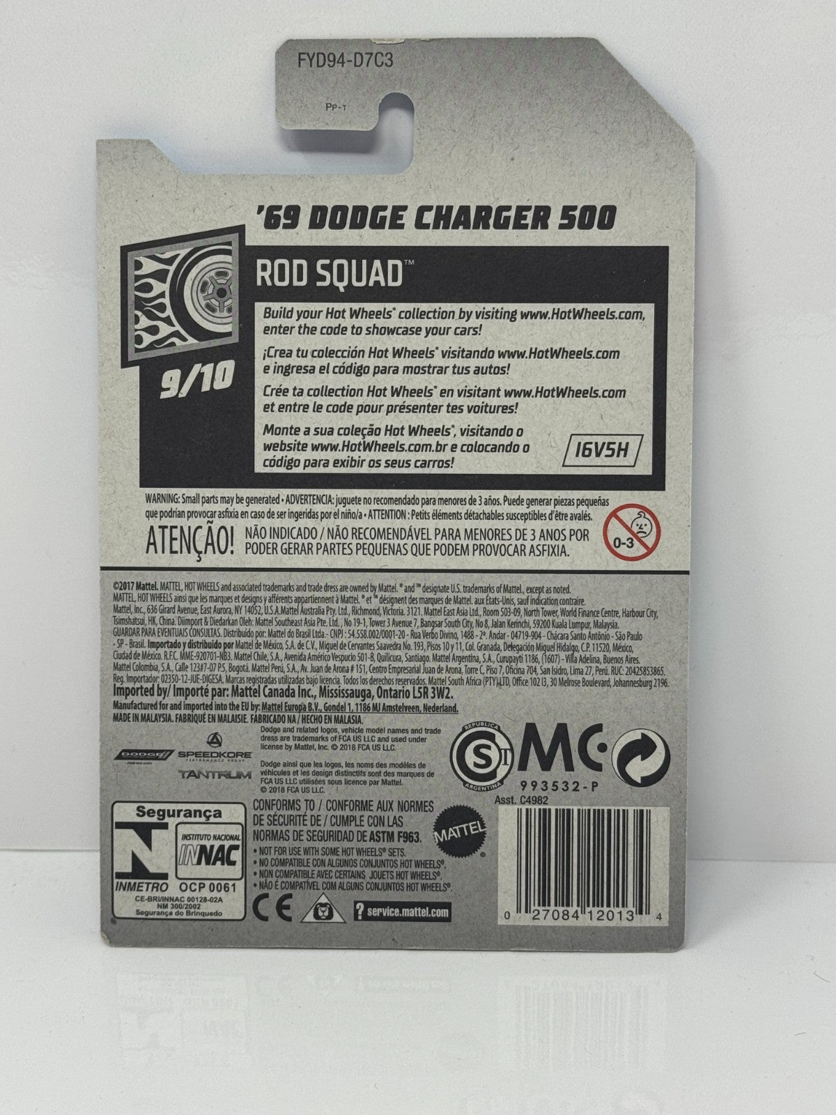 Hot Wheels Rod Squad 1969 Dodge Charger 500 1:64 Diecast Blue