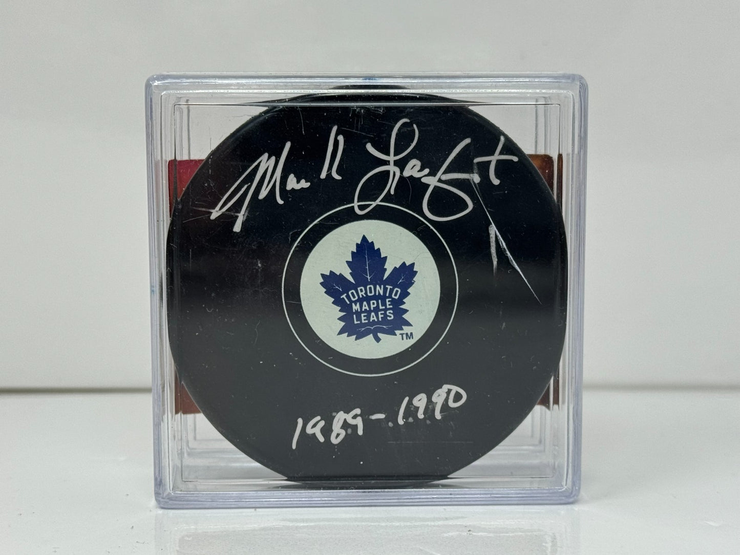 Mark Laforest Toronto Maple Leafs Signed NHL Autograph Puck Silver Auto
