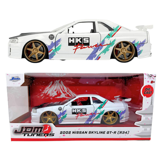 Jada 2002 Nissan Skyline GT-R R34 HKS Power JDM Tuners 1:24 Diecast Cardon Hood