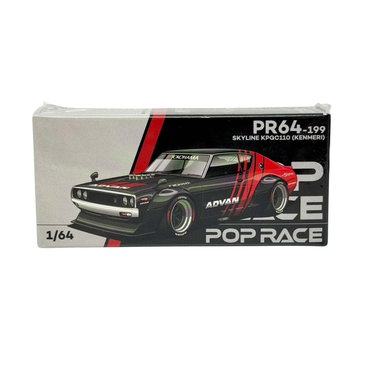 Pop Race PR64 Nissan Skyline KPGC110 Kenmeri Advan Livery 1:64 Diecast