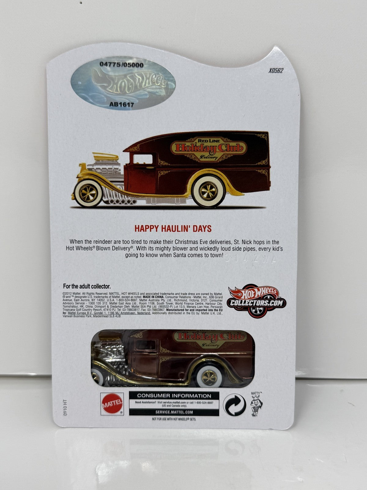 Hot Wheels RLC Red Line Club 2012 Holiday Blown Delivery 1:64 Diecast 4775/5000