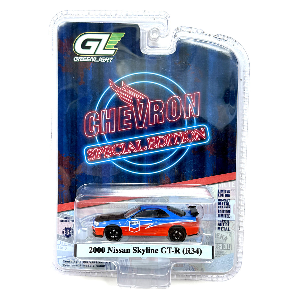 Greenlight Chevron Special Edition 2000 Nissan Skyline GT-R R34 1:64 Diecast