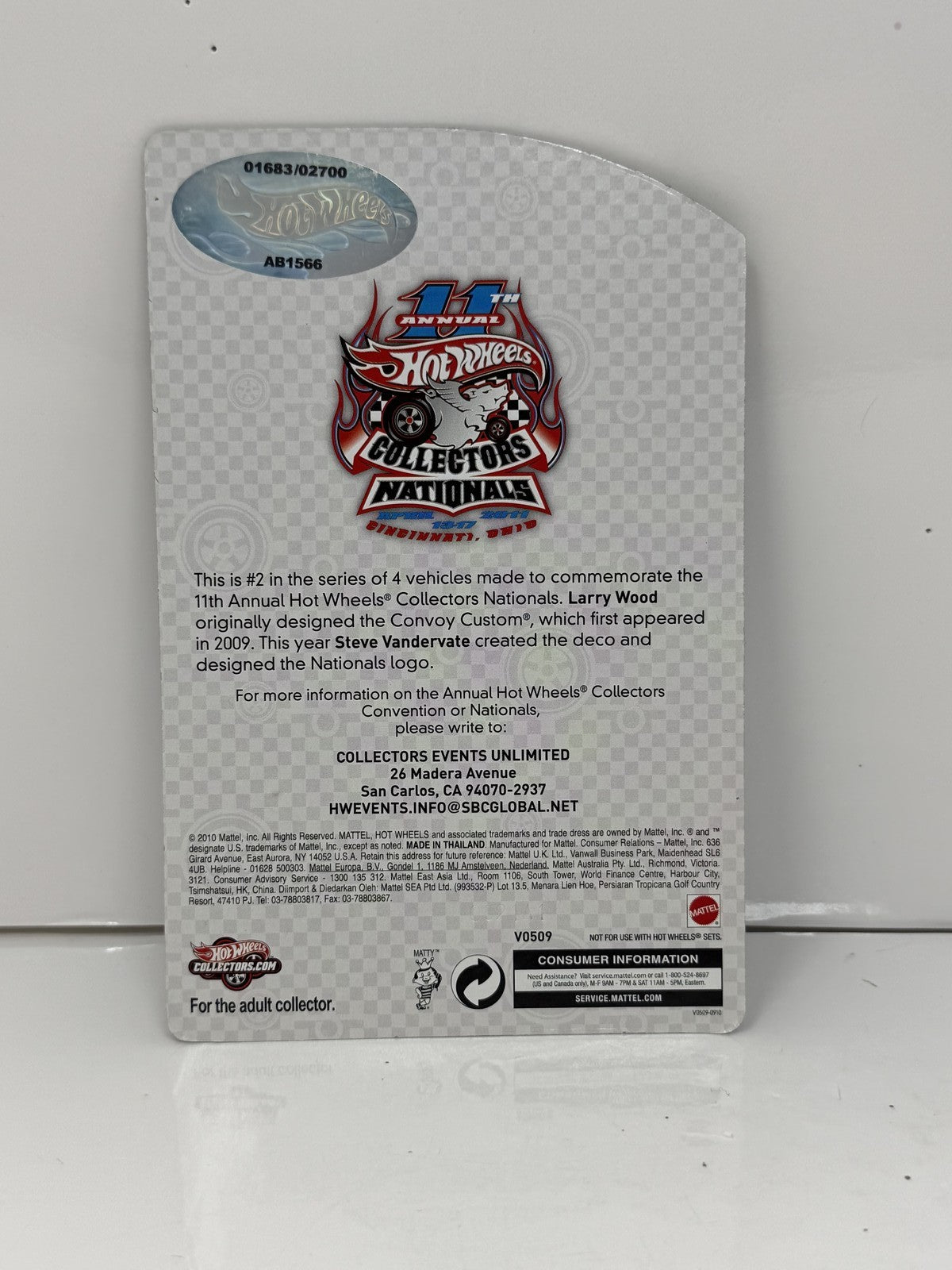 Hot Wheels 2011 11th Collectors Nationals Convoy Custom 1:64 Diecast 1683/2700