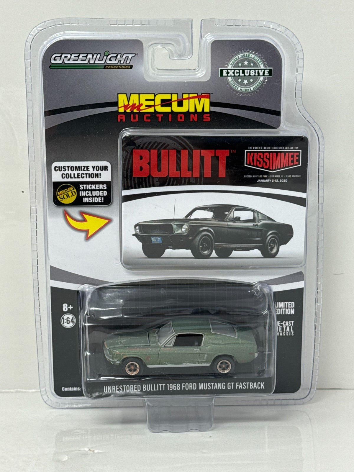 Greenlight Mecum Auctions 1968 Ford Mustang GT Fastback Bullitt 1:64 Diecast
