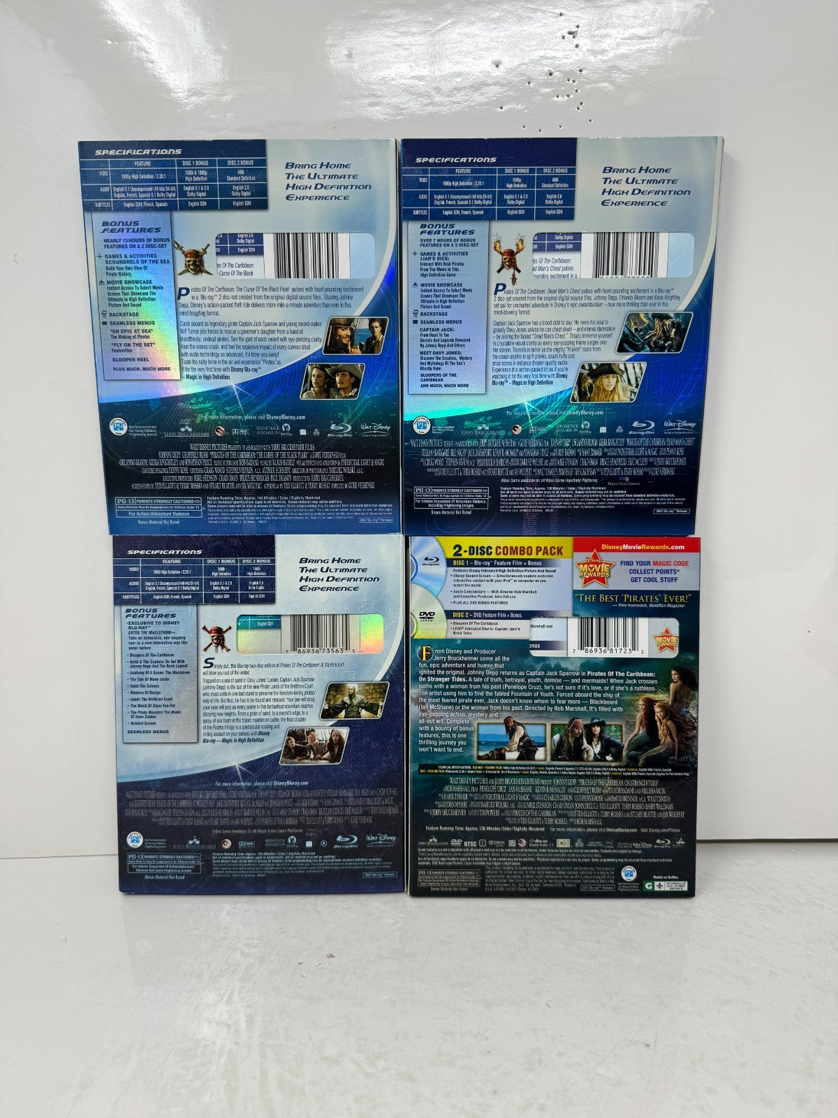 Pirates of the Caribbean 1-4 Blu-ray Movie Collection Johnny Depp Disney