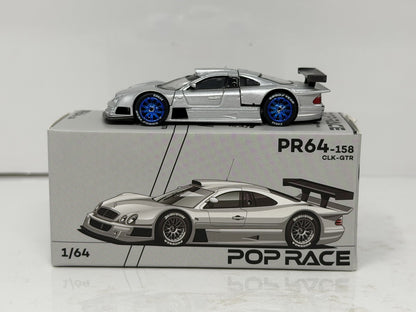 Pop Race Mercedes-Benz CLK-GTR Silver 1:64 Diecast