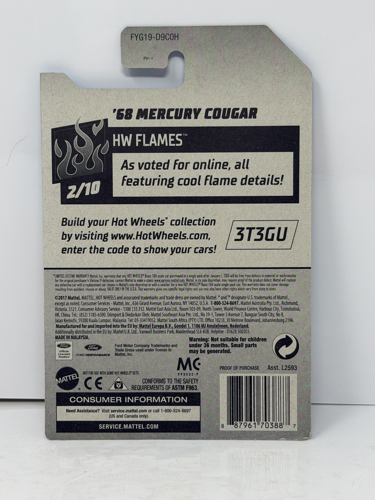 Hot Wheels Super Treasure Hunt 1968 Mercury Cougar HW Flames 1:64 Diecast STH