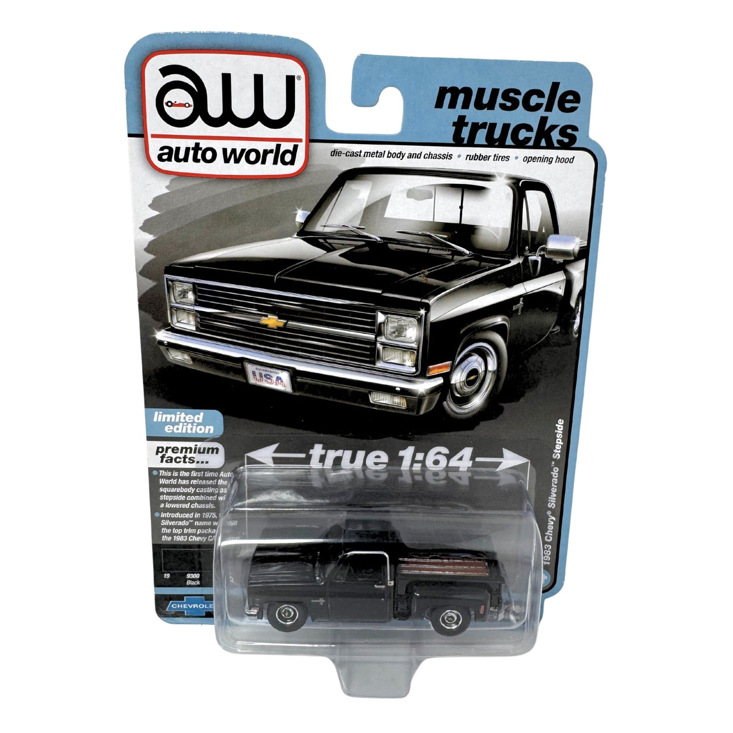 Auto World Muscle Trucks 1983 Chevy Silverado Stepside Black 1:64 Diecast