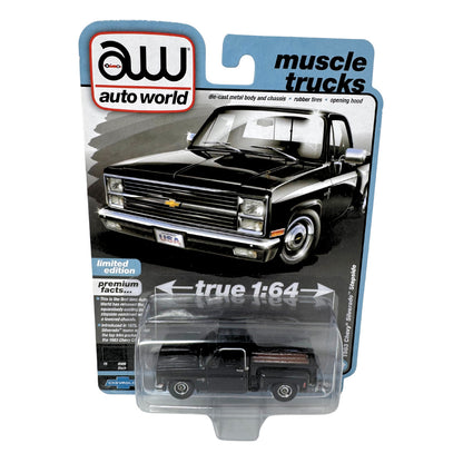 Auto World Muscle Trucks 1983 Chevy Silverado Stepside Black 1:64 Diecast