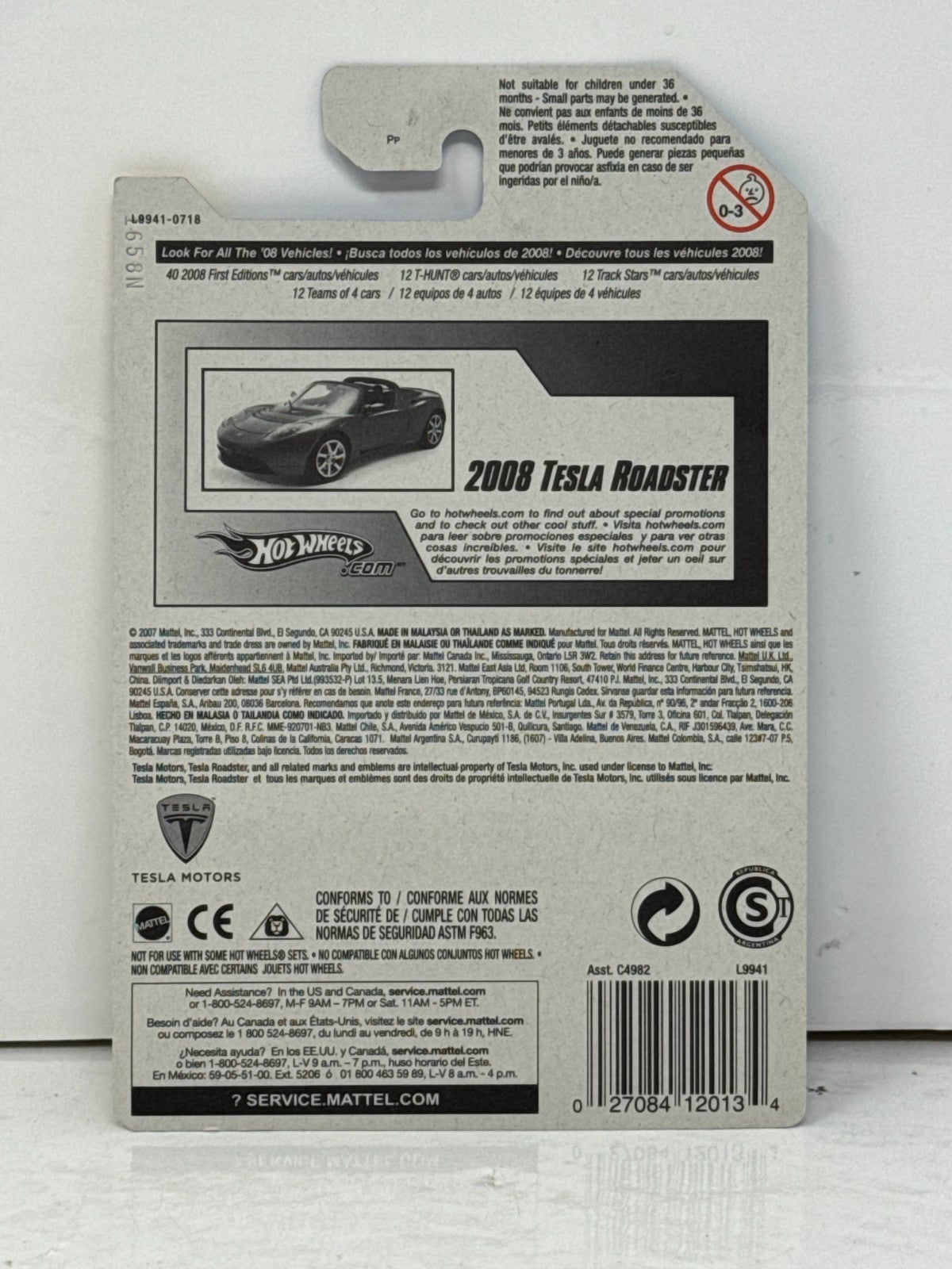 Hot Wheels First Editions 2008 Tesla Roadster 1:64 Diecast Red