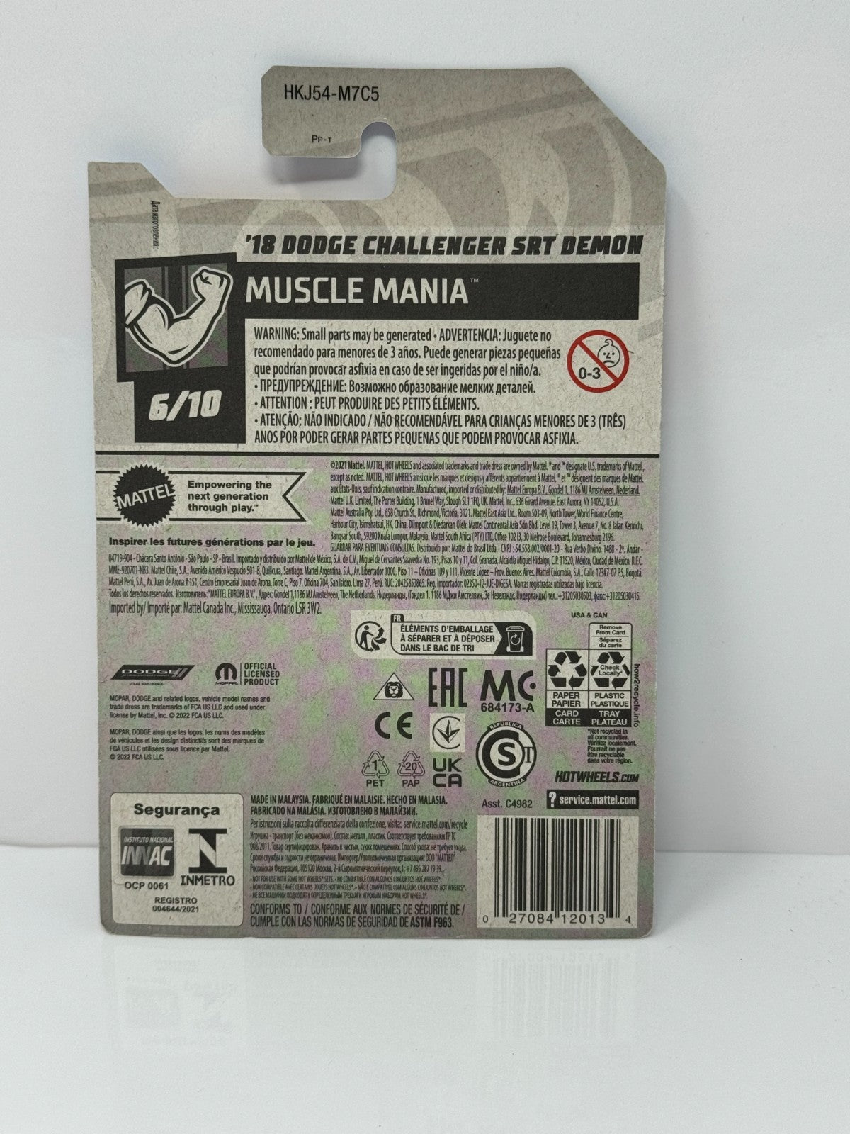 Hot Wheels Muscle Mania 2018 Dodge Challenger SRT Demon 1:64 Diecast Blue