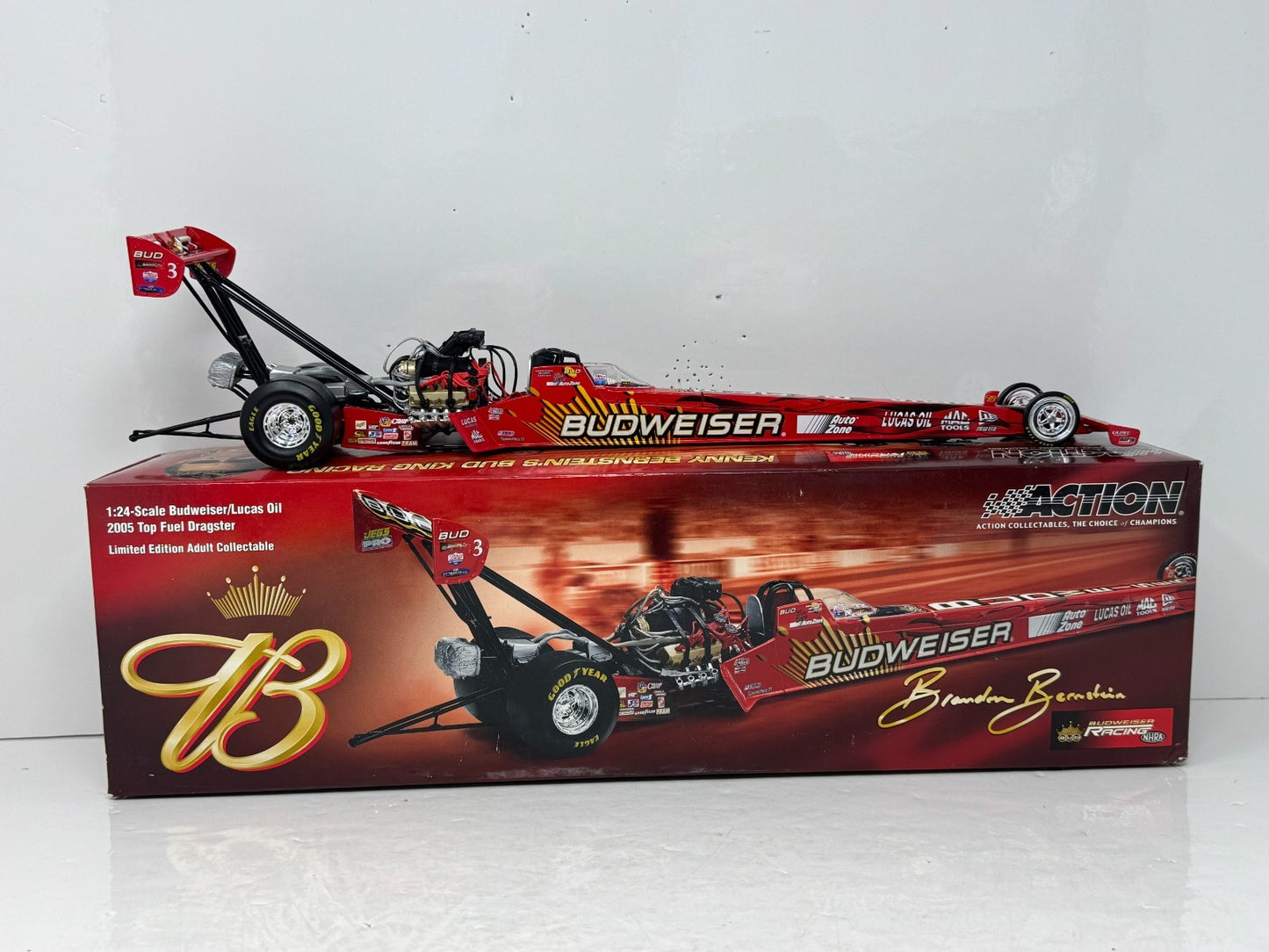Action NHRA Brandon Bernstein Budweiser AUTO 2005 Top Fuel Dragster 1:24 Diecast