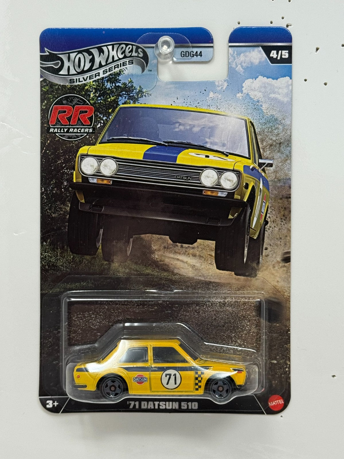Hot Wheels Silver Series Rally Racers 1971 Datsun 510 1:64 Diecast Yellow