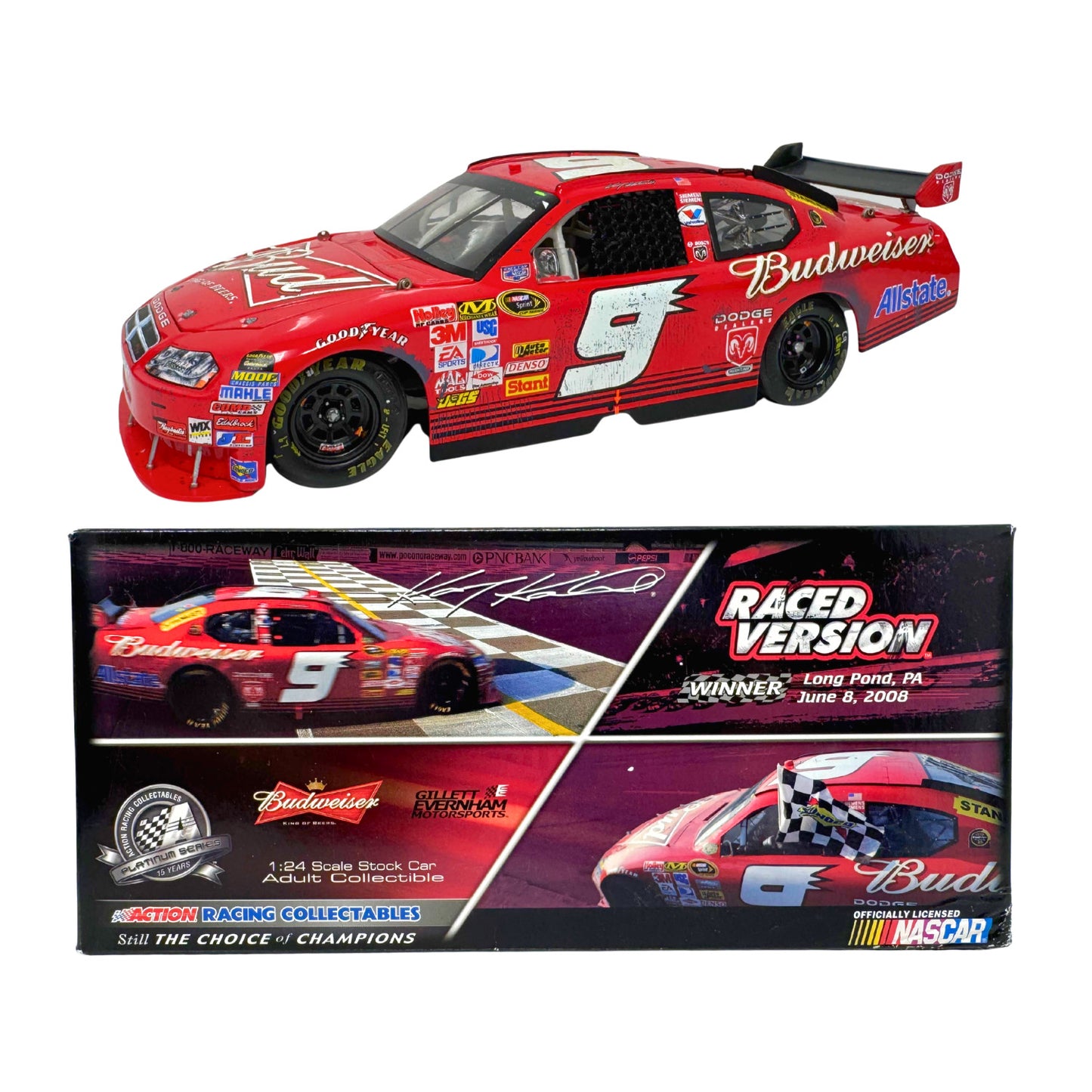 Action NASCAR Kasey Kahne #9 Bud Pocono Win Raced 2008 Charger 1:24 Diecast
